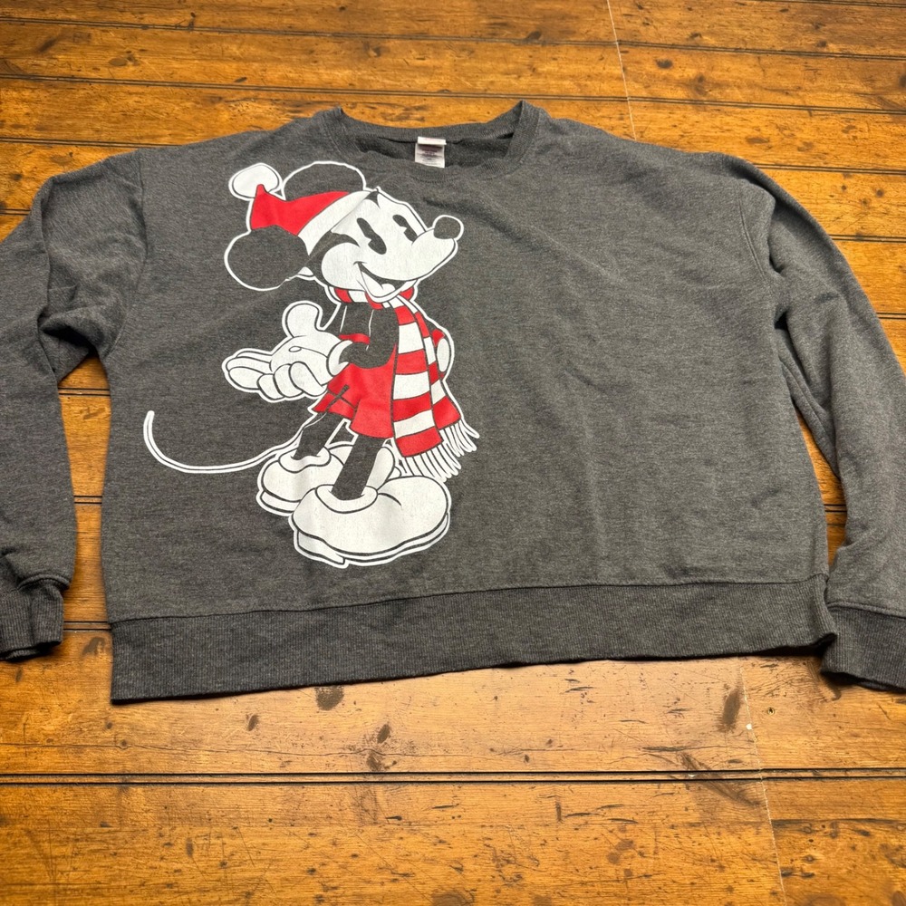 Disney Mickey Mouse Christmas Holiday‎ Sweatshirt Adult XXL Gray Long Sleeve